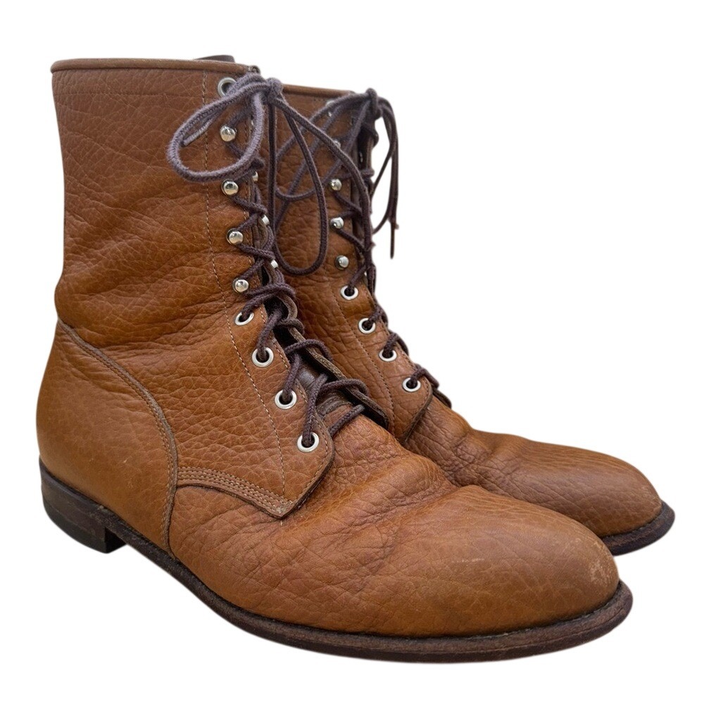 Rare Vintage Justin 532 Men's Brown Pebbled Leather Lace-up Boots, Size‎ 11, EUC